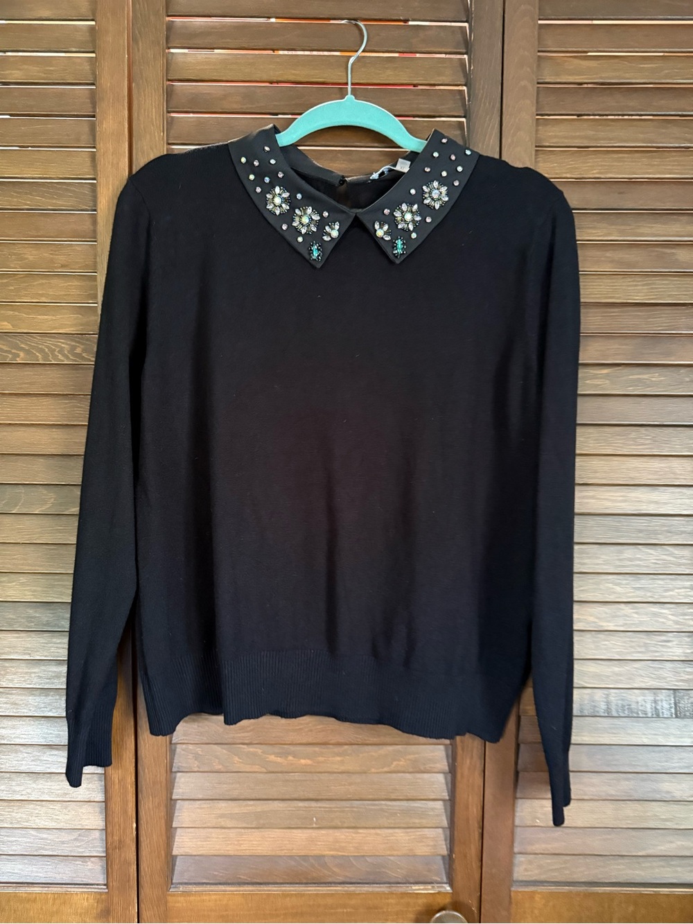 Sioni Black Jeweled Collar Crewneck Sweater